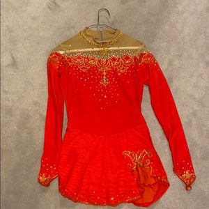 Red Swarovski crystal figure skating dress dance